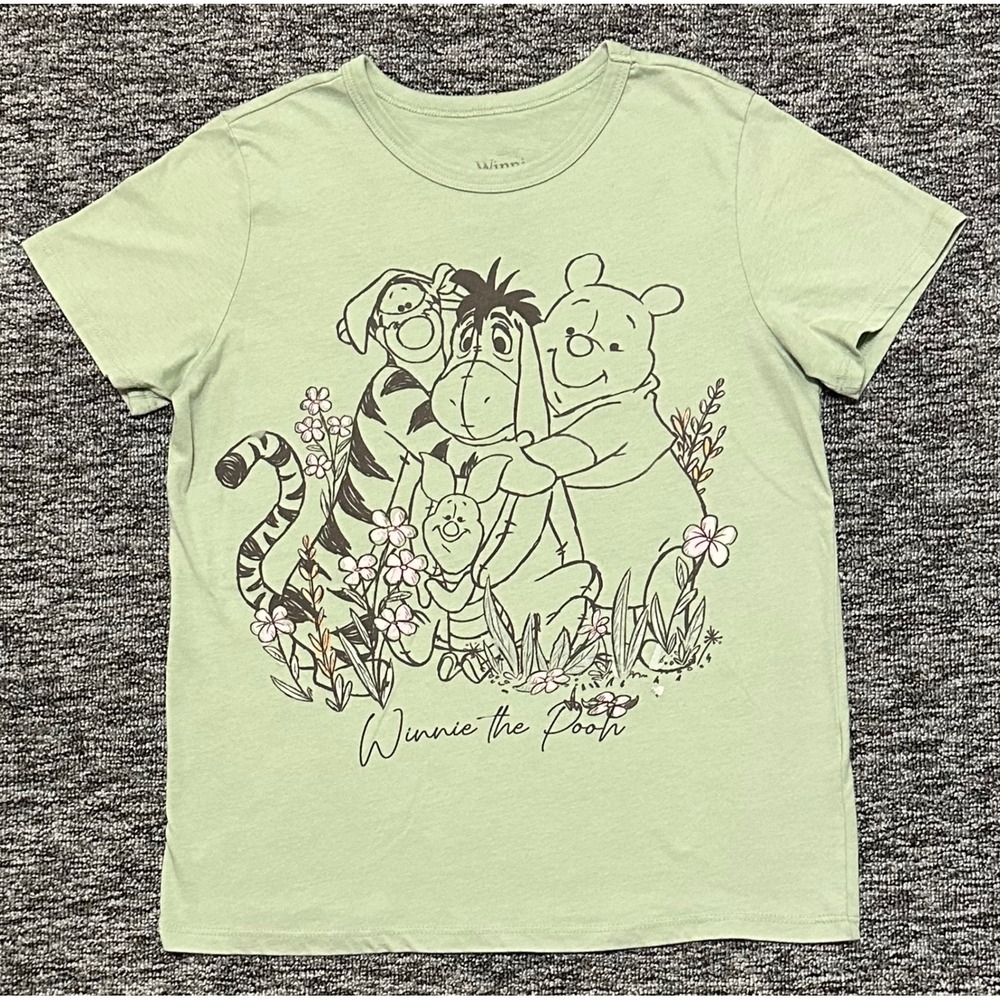 Disney Winnie the Pooh Sage Green Graphic Tee Tigger Eeyore Piglet XS